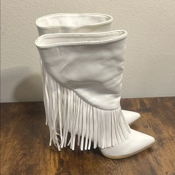 White Fringe Women's Boots - Picture 2 of 5
